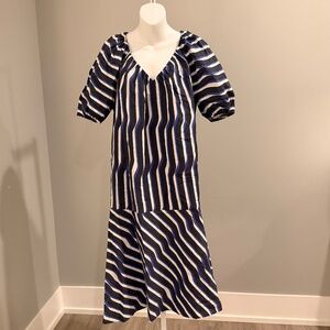 IRIS & INK Beautiful Abstract Puff Sleeve Midi Dress Sz 8 NWT $270!!